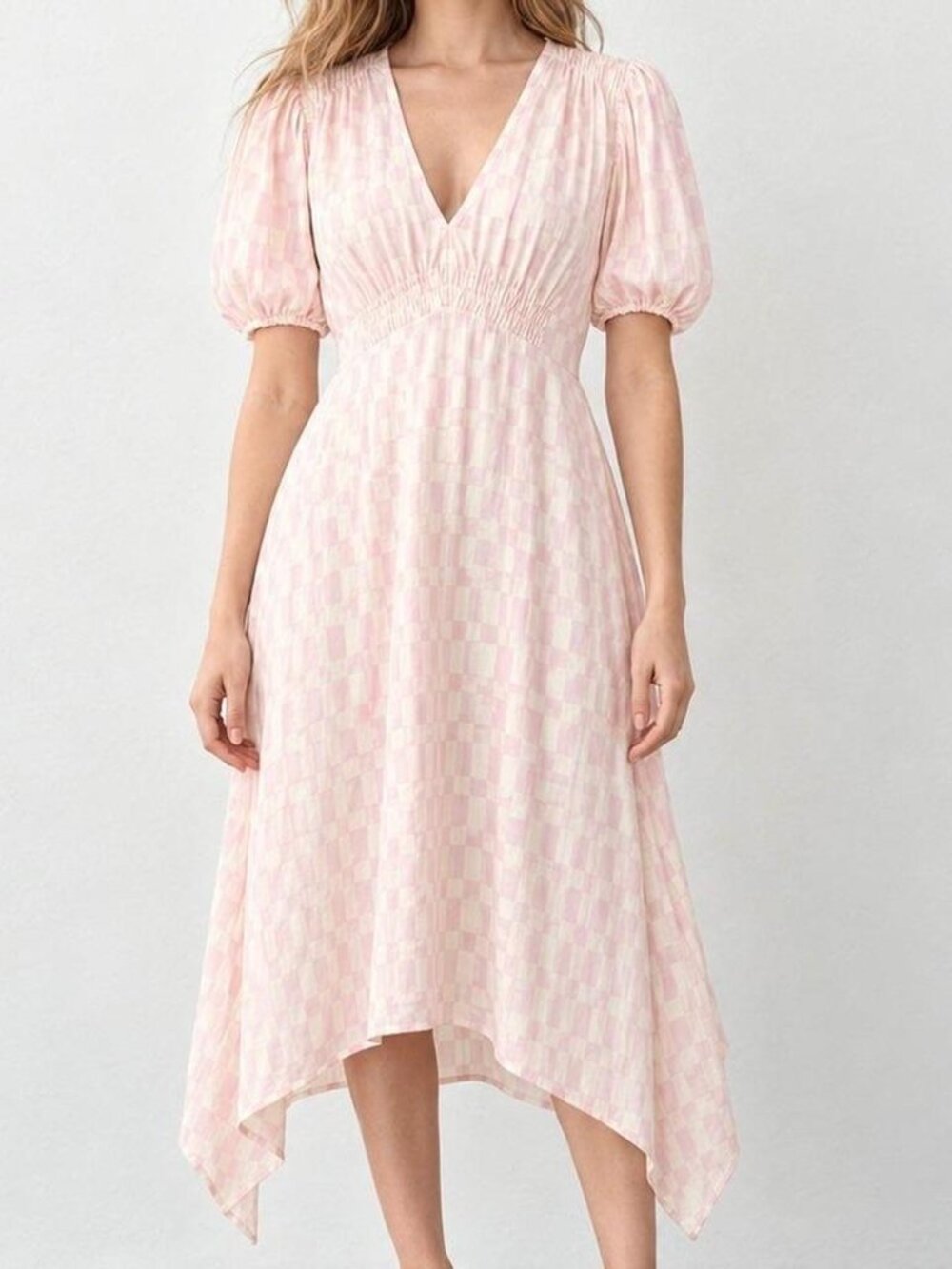 Club Monaco Women's Pink and Cream Dress - Size 0